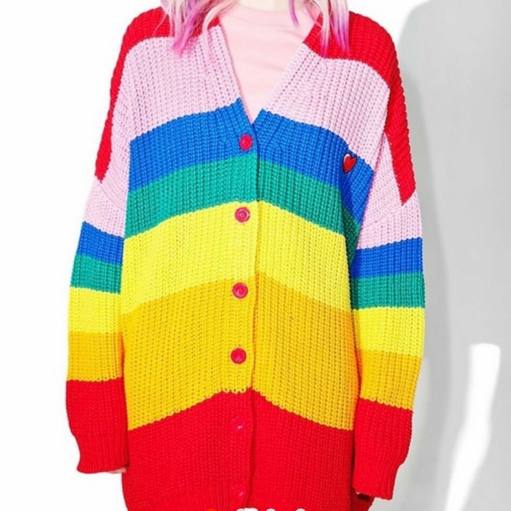 NWT AUTHENTIC Lazy Oaf BORING rainbow cardigan